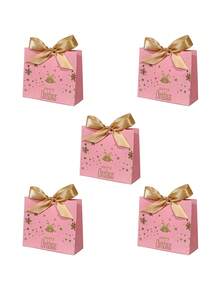 5pcs Merry Christmas Gift Bags With Satin Ribbon Bows, Gold Foil Bells Snowflakes Stars And Reindeer Print, Assorted Color Mini Packaging For Jewelry, Small Presents, Xmas Party Favors, Stocking Fillers And Holiday Gift Exchange - 11.5X4.5X10cm - View 16