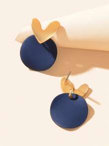 1pair Fashionable Sweetheart Spray Painted Silver Needle Earrings Valentines,Mom,Mother,Mother's Day,Gift - Navy Blue - View 5
