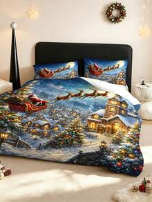 3pcs Christmas Theme, Santa Claus Reindeer Sleigh Christmas Pattern Bedding Set Comforter And Pillowcases 3 Pieces Set - Soft, Comfortable And Breathable Bedding, 200g Quilted Filling, Includes 1 Comforter And 2 Pillowcases (Pillow Inserts Not Included) - Perfect Choice For Home Or Dorm Christmas Decoration - Multicolor - View 9