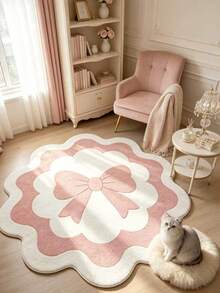 1pc Pink & White Bowknot Rug, Decorative Carpet, Bedroom Decor, Small Rug, Carpet, Home Decor, Living Room Rug, Living Room Small Rug, Bedroom Carpet, Living Room Home Decor, Outdoor Rug, Washable Carpet, Graduation Gift - Pink and White Bow - View 2
