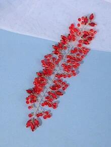 優雅紅色水滴形水鑽新娘髮箍 女款新娘髮飾 適用正式婚禮、單身派對 - 紅色 - 查看 5