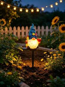 1pc Resin Gnome Solar Garden Stake Light, Fairy Statue Landscape Light, Waterproof Outdoor Decorative Light, Suitable For Lawn, Patio, Yard, Pool, Garage, Christmas Holiday Atmosphere Decoration - Multicolor - View 4