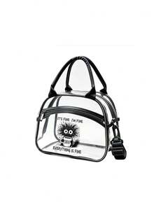 Insulated Lunch Bag With "Everything Is Fine" Print, Coffee Cup Design Portable Transparent Lunch Bag, PVC Material, Fashionable Portable Lunch Box Bag, Large Capacity Lunch Bag, Lunch Bag For Office Workers And Students, Multi-Functional Travel Storage Bag, Suitable For All Seasons, Reusable Transparent Snack Storage Tote Bag, Suitable For Outdoor Picnic Camping Travel, Includes Matching Utensil Storage Bag - Multicolor - View 14