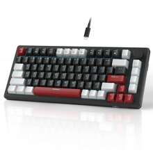 Teclado mecánico para juegos MageGere -STAR75, control de perilla, teclado compacto del 75% con retroiluminación azul, teclado para juegos con interruptores amarillos, carcasa portátil EVA silenciosa, compatible con sistema Windows de PC - blanco negro - Ver 1