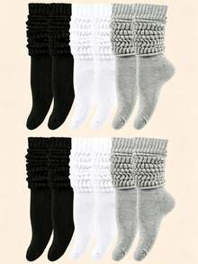 6 Pairs Plus Size Women's Cotton Terry Long Socks, Warm, Soft, Breathable, Autumn/Winter - Multicolor - View 14