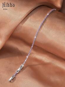 Hihho 1件多尺寸全鋯石網球手鍊，奢華嘻哈風，銀色底座，採用「密集鋯石鑲嵌+網球鏈條結構」設計，將嘻哈閃耀感與高級珠寶精緻感相結合，成熟休閒風格，適合日常穿搭、時尚造型、聖誕派對等場合 - 紫色 - 查看 3