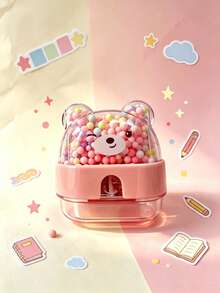 1pc Cute Bear Shaped Pencil Sharpener (Random Color) Plastic Material Mesh Design With Flip Cover - Easy To Use, Durable And Sharp, Ideal Choice For Students And Professionals, Essential Drawing And Office Tool, Suitable For School And Office Stationery Supplies, High-Quality Gift And Prize - Multicolor Random - View 2