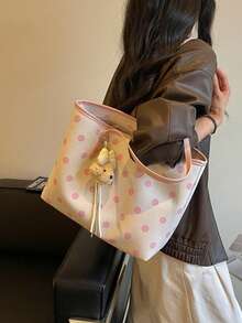 Fashionable Minimalist Houndstooth Pattern Large Capacity Women's Shoulder Tote Bag, Versatile Elegant Shopping Commuting Underarm Bag - Pink - View 9