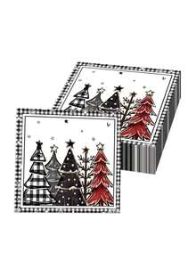 20pcs/1pc Black And White Checkered Christmas Tree Pattern Napkins - Suitable For Christmas Party Table Decorations, Christmas Dinners, New Year's Parties, Thanksgiving, Birthday Parties, Winter-Themed Parties, Etc. - One Size Fits All - View 2