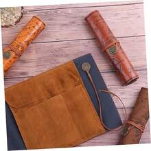 Vintage PU Leather Pencil Case Set, Large Capacity Sketching Pencil Bag, Art Supplies Makeup Bag, Roll-Up Design For Students And Travelers - Multicolor - View 6