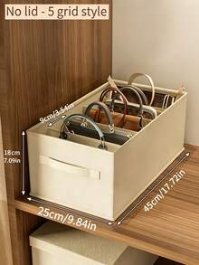 2pcs 5-Compartment Handbag Storage Organizer Boxes, Lidless Fabric Closet Storage Baskets With Side Handles, Foldable Multi-Layer Bag Divider Organizer - Multicolor - View 5