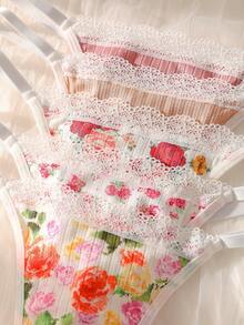 SQPVEH 5pcs/Pack Multi-Color Floral Print & Solid Color Lace Patchwork Sexy Seamless Women's Thongs - Multicolor - View 6