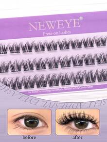 Neweye 30/36Pcs Natural Brown Lashes Pre Glued Lash Clusters D Curl Self Adhesive Lashes Cluster Wispy Fluffy 10-14mm Mixed Individual Lashes Glue Free Cluster Lashes Fluffy Wispy Style Lashes Extension Comic Lashes Gift For Women & Girl Travel Makeup Tools - D - View 3