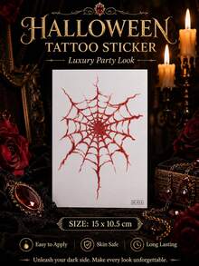 6pcs Halloween Red Cracked Temporary Tattoo Stickers, Spider Web, Veins And Broken Heart Body Stickers, Waterproof Long-Lasting Fake Tattoo Set, Suitable For Halloween Party, Cosplay, Costume Party And Makeup - Multicolor - View 9