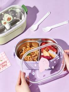 Kotak Makan Siang Sekat Stainless Steel Bergambar Kartun, Wadah Penyimpanan Makanan Portabel Anti Bocor, Cocok untuk Makanan Penutup, Buah Segar, dan Makanan Piknik di Luar Ruangan - MultiWarna - View 1