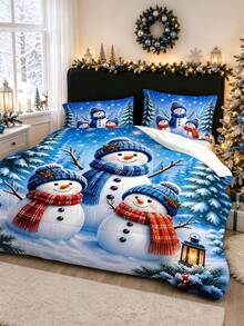 3pcs Christmas Theme, Blue Background Cute Snowman Christmas Pattern Bedding Set Quilt And Pillowcase 3 Pieces Set - Soft, Comfortable And Breathable Bedding, 200g Quilted Filling, Includes 1 Quilt And 2 Pillowcases (Pillow Inserts Not Included) - Perfect Choice For Home Or Dorm Christmas Decoration - Multicolor - View 7