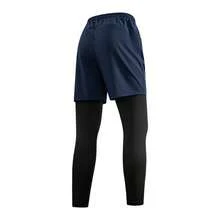 Men's 2-In-1 Sports Fitness Compression Leggings With Phone Pocket Anti-Shock Shorts Integrated Running Training Pants Quick-Dry Elastic - Blue - View 3