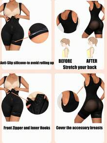 Plus Size Women High Cinched Waist Romper Shorts, Tummy Control, Butt Lifting - Black - View 4