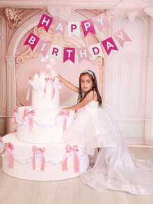 1 Set Pink Happy Birthday Paper Bunting, Modern Metallic Letter Graphic Decorative Pull Flag, Suitable For Birthday Party Event Decoration - A - View 5