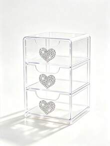 ElegantShining Heart-Shaped Desktop Storage Box With 3 Drawers, Suitable For Office And Vanity | Transparent Office Supplies Storage Drawer, Desktop Organizer Box, Suitable For Cosmetics, Jewelry, Crafts, Beads, Pens And Stationery - Multicolor - View 15