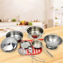 1 Set (11 buah) Mainan Dapur Mini Realistis dari Baja Tahan Karat, Peralatan Memasak untuk Bermain Peran Anak, Hadiah Permainan Peran Interaktif untuk Anak Laki-laki dan Perempuan, Mainan Memasak Edukatif, Set Peralatan Dapur - MultiWarna - View 3