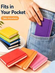 A6 Pocket Hardcover Notebook, 84 Sheets Thick Beige Paper, Premium PU Cover, Strap Design, Lined Pages, 7 Colors, Office Study Portable Memo Pad - Multicolor - View 1