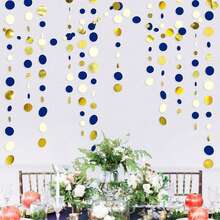 Blue & Gold Polka Dot Paper Hanging Garland, Floating Paper Dot Decoration, Suitable For Weddings, Birthday Parties, Banquets, Graduation Ceremonies, Background Decor, Holiday Decorations, Photo Backdrop - Multiple Styles - View 5