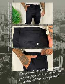 Calça Alfaiataria Sarja Masculina Bom Caimento Homens basicos minimalistas classicos lançamento 2026 fabricante fornecedr - Preto - Visão 4