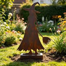 1pc Iron Witch Garden Stake, Vintage Rusty Metal Silhouette Yard Lawn Holiday Decoration Ornament - Multi-color - View 5