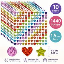 1440pcs/10 Sheets Colorful Laser Shiny Glitter Pattern Stickers, Geometric Style Colorful Stickers, Perfect For Office, Student Classroom, Gift Wrapping, Handmade Self-Adhesive Labels, Motivational Encouragement Star Stickers, Back To School Stickers, School Opening Decoration Stickers, Back To School Gifts - Multicolor - View 1