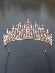 1件裝奢華皇冠髮箍 成人肖像造型髮飾 公主生日晚宴派對 新娘婚紗皇冠飾品 - 粉色 - 查看 4