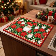 1pc Dish Drying Mat, Coffee Machine Mat, Christmas Dish Drying Mat, Christmas Flower & Santa Claus Pattern Kitchen Drain Mat, Absorbent Quick Dry Tabletop Protector, Holiday Atmosphere Suitable For Kitchen & Dining Table, Dish Water Control Mat, Home Gift, Tabletop Decor - XYLSD-943 - View 6