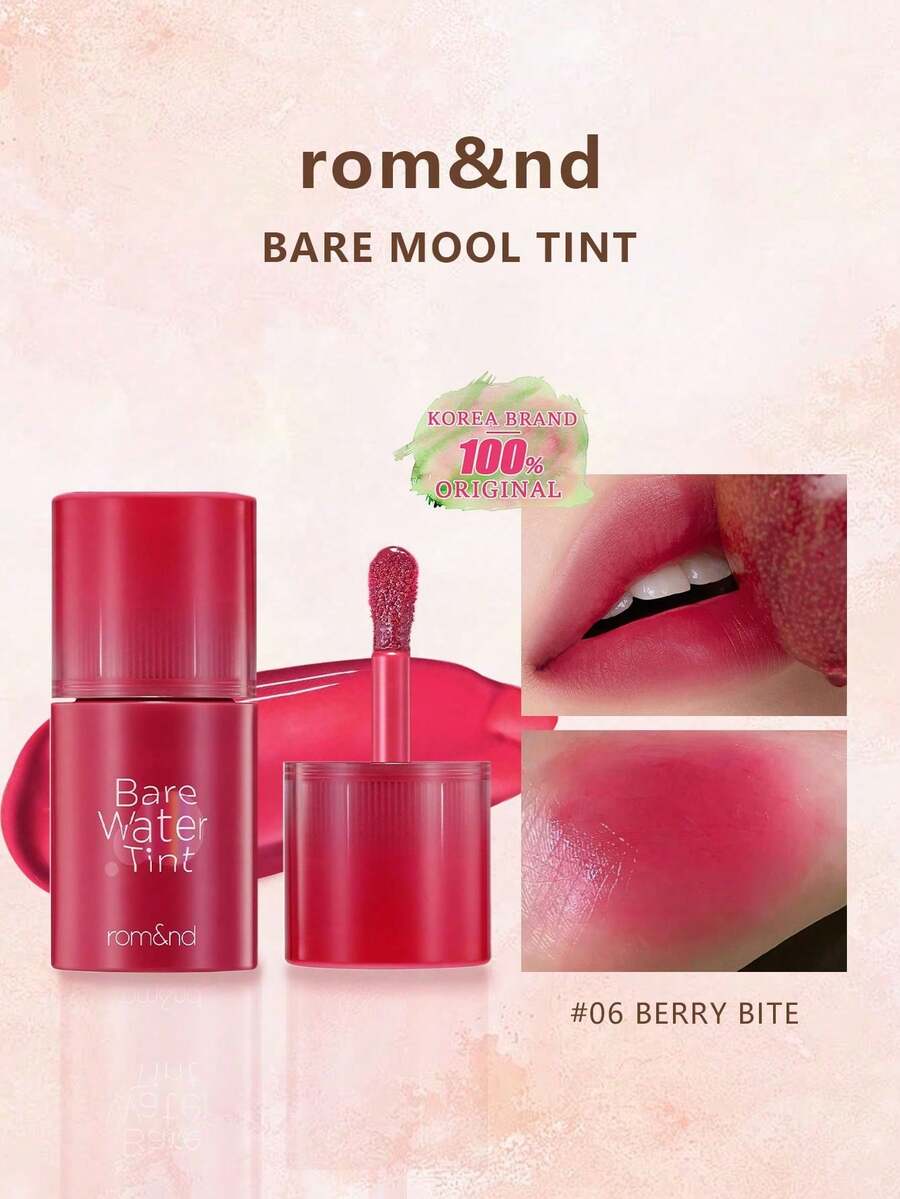 Rom&nd Romand BARE MOOL 唇釉 #06 浆果味，亮泽唇膏，色彩鲜艳，持久显色，MLBB（My Lips But Better，我的唇色，但更美），质地轻盈，滋润持久，显色度高，亮泽妆效，纯素配方，韩国彩妆，4.5克（0.16盎司），赠品