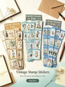 (4 Styles Randomly Sent) 1 Pack 20pcs Gold Foil Long Strip Ticket Stickers, Vintage Creative Aesthetic Decals, DIY Decoration Collage Craft Materials, Holiday Gift, Personalized Scrapbook School Stationery Supplies - W.P. Random - View 6