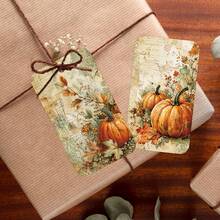 50pcs Thanksgiving Day Fall Gift Tags With Hemp Rope, Vintage Autumn Pumpkin Paper Gift Tags, Holiday Harvest Hanging Labels For Gift Wraapping, Candy Bag & Party Favor Decorations - Multicolor - View 6