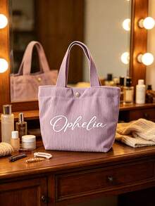 Customized Personalized Corduroy Tote Bag, Easy To Carry, Suitable For Storing Personal Items, Ideal For Daily Commute, Shopping, Short Trips - Multicolor - View 4