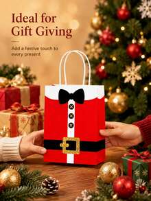 6pcs Reusable Christmas Gift Bags With Handles, Santa Claus Print Party Packaging Bags - Multicolor - View 3