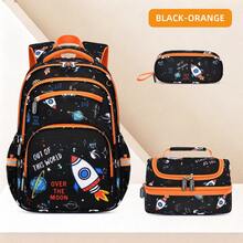 1 Set Space Rocket 3 Pieces Set Boys Starry Sky Planet Print Backpack With Lunch Bag And Pencil Case - Sets - View 1