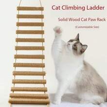 1pc Hanging Rope Cat Ladder, Suitable For Playing, Climbing And Scratching, Cat Wall Ladder, Length 50cm/100cm, Natural Pine Wood, Sturdy And Durable, Max Load 12kg(26lb) - Apricot - View 5