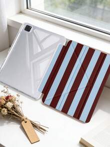 1件紅藍條紋平板保護殼，適用於 iPad Mini6/7/Air/Air2/9.7/10.2/10.5/10.9 (Air4-Air8)/Pro 11/10th Gen/A16/Pro 11 2024，彩繪圖案平板保護套，透明壓克力背殼，絲綢質感 8 角支架，自動睡眠/喚醒，內置筆槽，不含筆，部分機型附相機框 - 彩色 - 查看 3