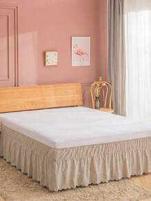 1pc Solid Beige Bed Skirt With Asymmetrical Cut Ruffle Hem, Minimalist Daily Fresh Natural Cute Classic Style, Polyester Fiber Comfortable Breathable All-Season, Suitable For Bedroom Scene, Home Decor, Cozy Bedding - Camel - View 3