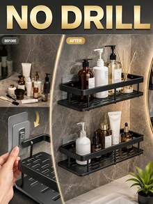 No-Drill Adhesive Bathroom Shelf, Can Hold Toiletries, Minimalist Shower Corner Rack, Suitable For Renters, Durable And Waterproof, Bathroom Shampoo Storage, Bathroom Decor Accessory Rack - Multicolor - View 7