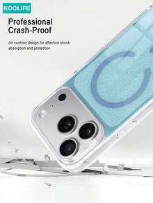 Koolife 1件裝藍色閃粉磁吸手機殼，2合1 PC+TPU 防震保護殼，透明邊框搭配閃亮亮粉，MagSafe 相容保護殼，適用於 iPhone 18 Pro/18 Pro Max/17/17 Pro/17 Pro Max/16/15/15 Pro - 遠峰藍 - 查看 6