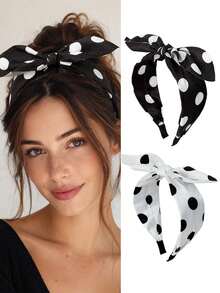 1pc New Large Polka Dot Bow Headband For Women, Premium Satin Wide Band Hair Accessory, Fashionable Versatile Hair Hoop - Multicolor - View 1