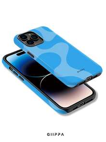1件藍色不對稱波浪圖案設計手機殼，適用於Phone 17 Pro Max，兼容Phone 16 Pro Max、15 Pro Max、14 Pro Max，韓式高端時尚趣味手機殼，適合11/12/13/14/15/16 Pro Max Plus，男女皆宜的優雅設計，送給女友的完美禮物，適用於聖誕節、情人節、復活節、婚禮季和生日 - 藍色 - 查看 3