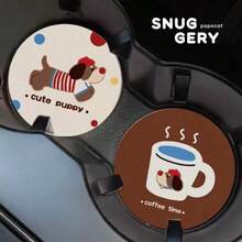 2pcs Cute Dog Leather Car Cup Coaster Winter Anti-Slip Car Water Cup Mat Car Interior Decoration Car Accessories - A - View 6