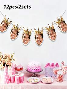 客製化生日帽臉部照片橫幅，含照片與數字，個性化生日快樂橫幅裝飾，派對慶祝用，可客製臉部橫幅花環禮物，適合送給親友，生日派對懸掛裝飾 - 彩色 - 查看 9