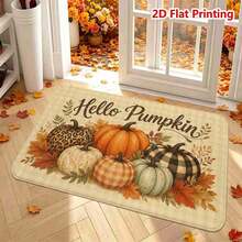 1/2件裝秋季門墊 Hello Pumpkin 秋季主題法蘭絨地墊，舒適柔軟吸水防滑可機洗，多功能居家玄關地毯，適用廚房、浴室、走廊，感恩節裝飾地板墊，適合客廳、臥室、陽台、洗衣房，營造秋季氛圍裝飾 - 彩色 - 查看 5