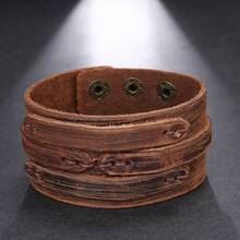 2 Pcs Jewelry Vintage Hand Woven Smooth Leather Bracelet Cuff Wide Leather Bracelet For Men's Accessories - Leather Bracelet - View 9