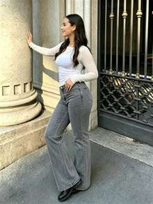 Plus Size Casual Flared Jeans, Elegant Fashionable Outdoor,Halloween, New Year, Country Fall - Grey - View 4
